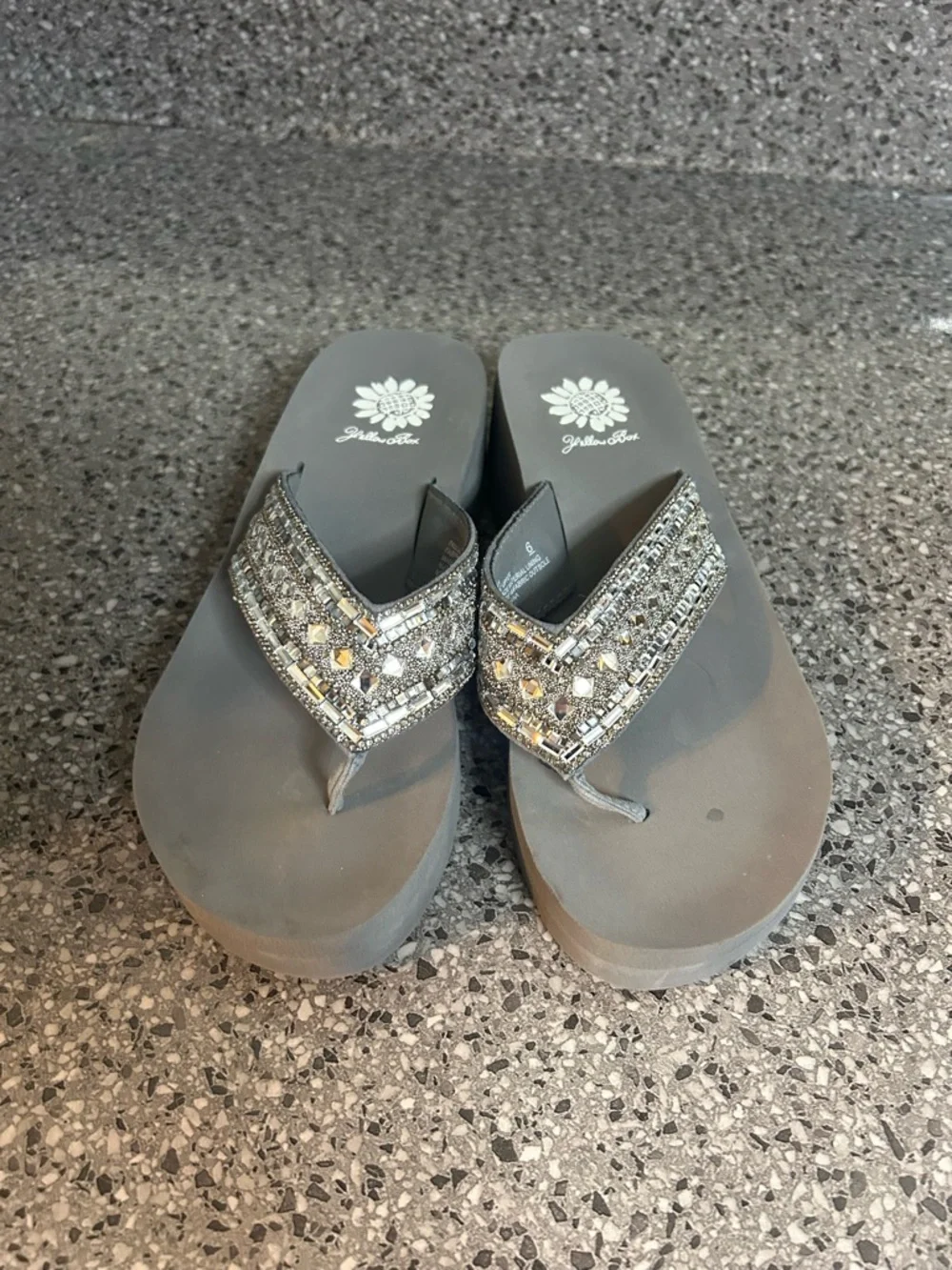 Yellow Box Gray Beaded Platform Sandals - Picture 2 of 5